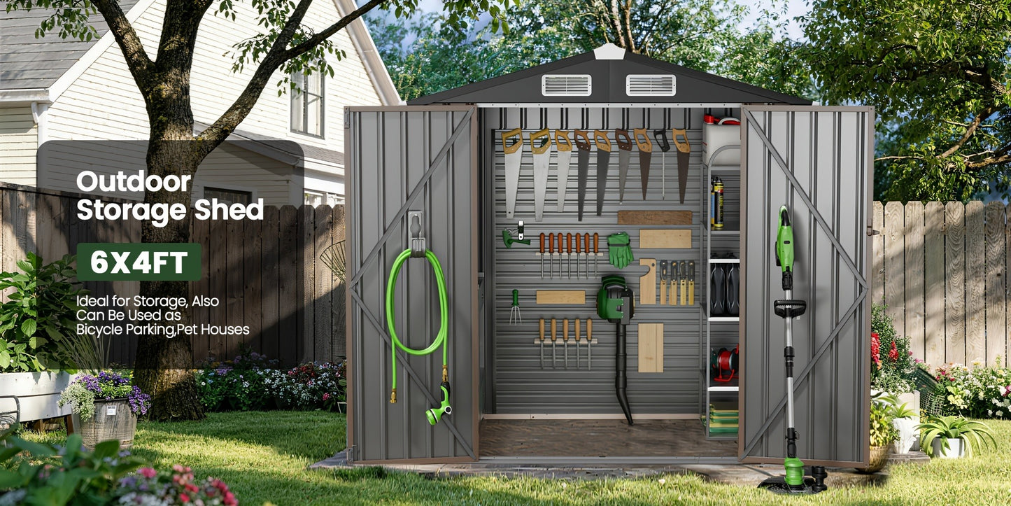Outdoor Metal Storage Shed with Lockable Doors & Air Vent