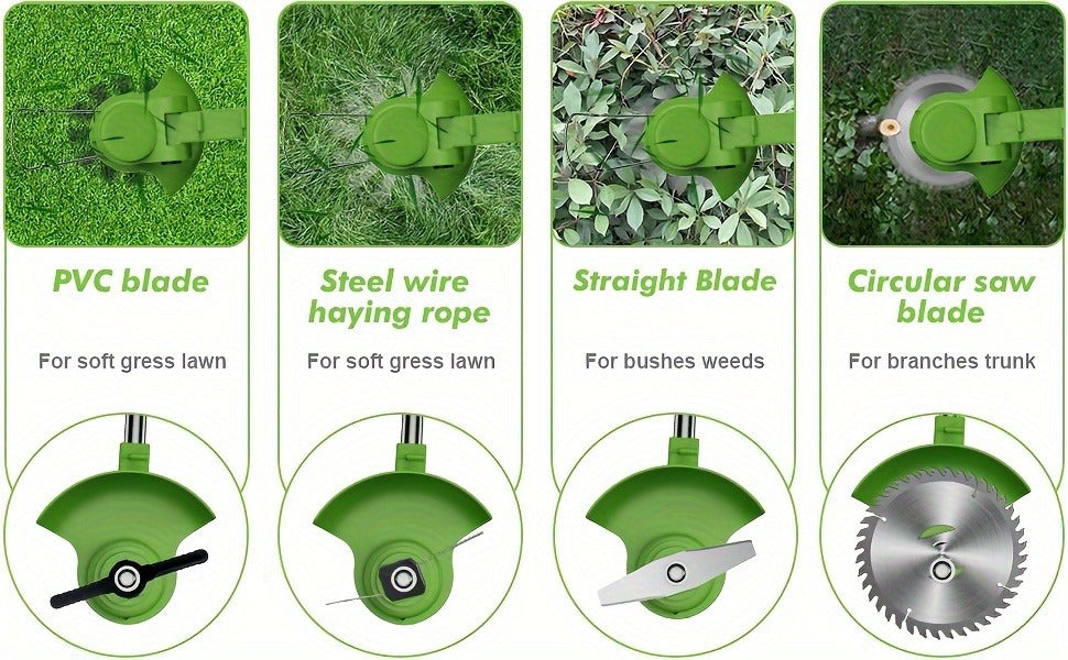 Cordless String Trimmer 24V 800W – Weed Wacker with 2 Batteries, Charger & 3 Blades, Adjustable Head, Brush Cutter & Lawn Edger