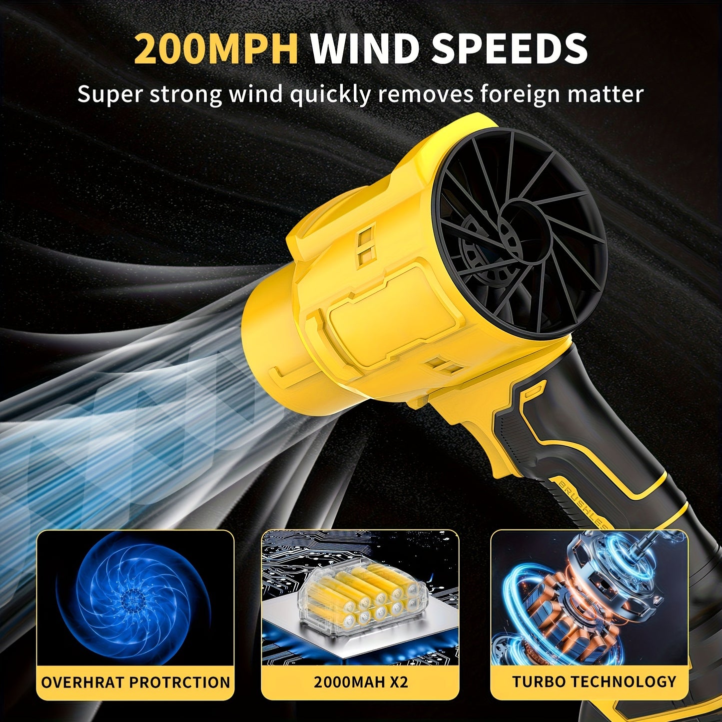 Battery Leaf Blower 20V 50000RPM Turbo Cordless, Dual Battery & 2 Nozzles Included, Handheld Blower for Car Drying, Leaves, Snow & Dust — Home & Outdoor