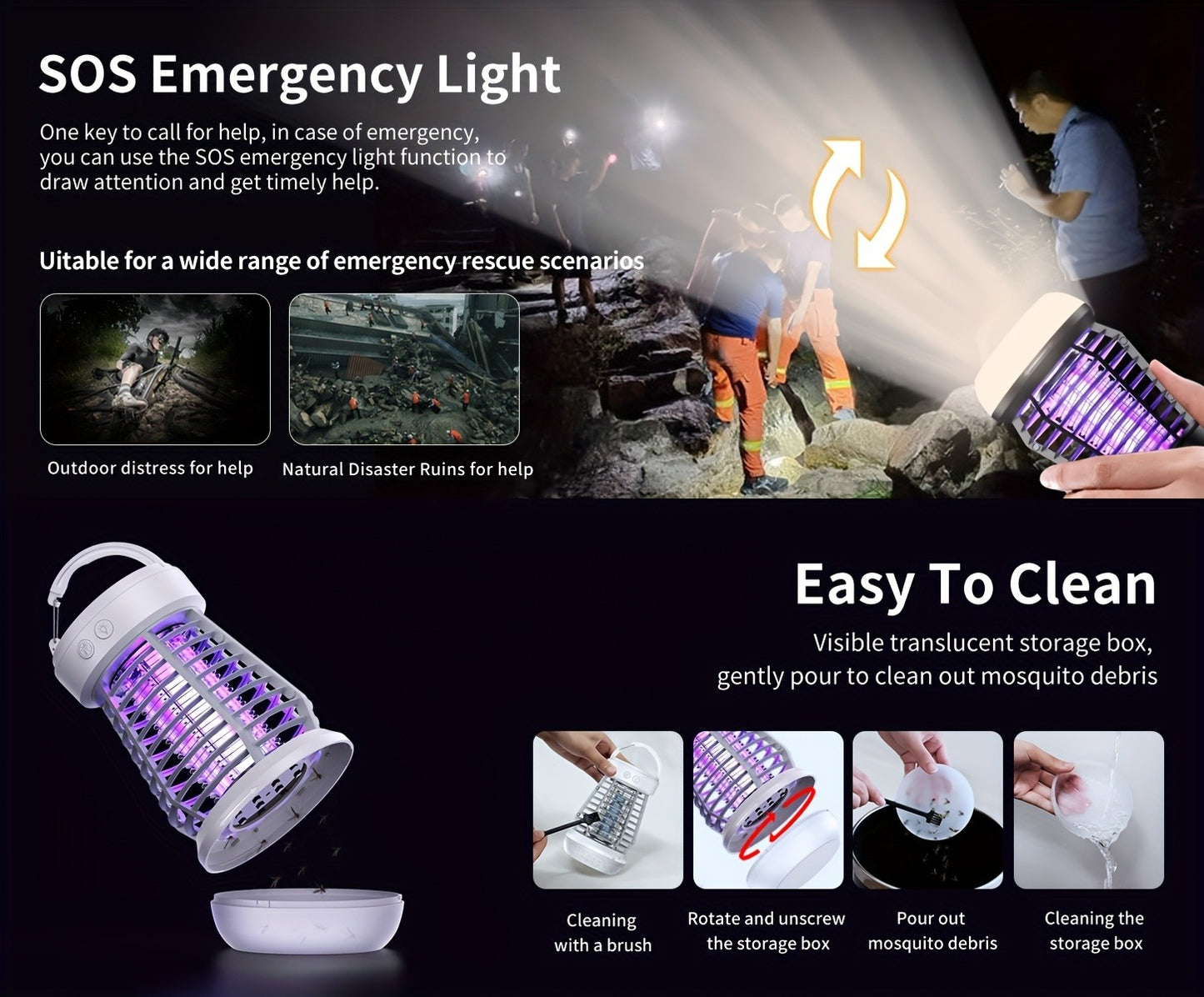 Bug Zapper Rechargeable 3-in-1 with UV Light & 2000V Electric Grid – Portable Mosquito Killer for Indoor & Outdoor Use, 2000mAh Battery, SOS Light, Garden, Yard, Camping, Bedroom