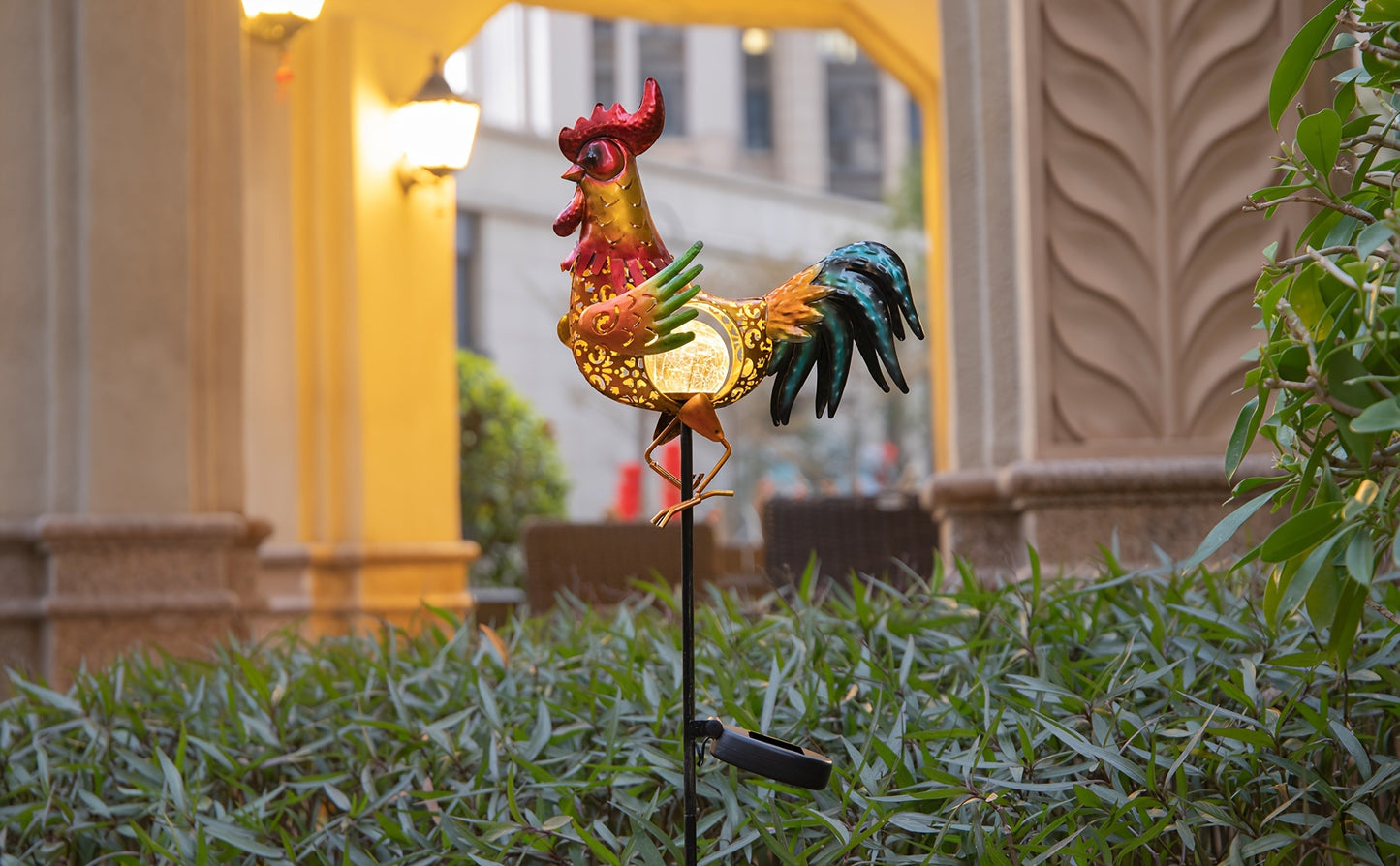 Solar Chicken Garden Lights Outdoor Decorative LED Rooster Yard Art Stake Metal Statue Gifts for Chicken Lovers Women Patio Lawn Decor