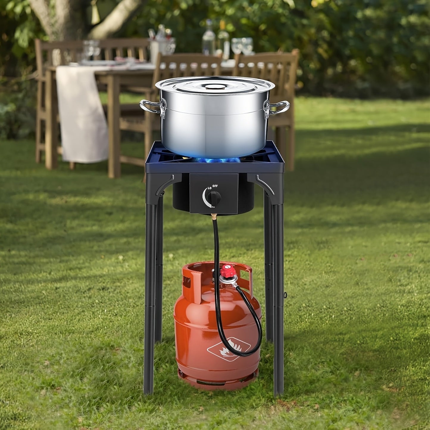 Propane Camp Stove 225000 BTU High-Pressure Burner Portable Outdoor Cooking Stove Detachable Legs Stainless Steel 1/2/3 Burner