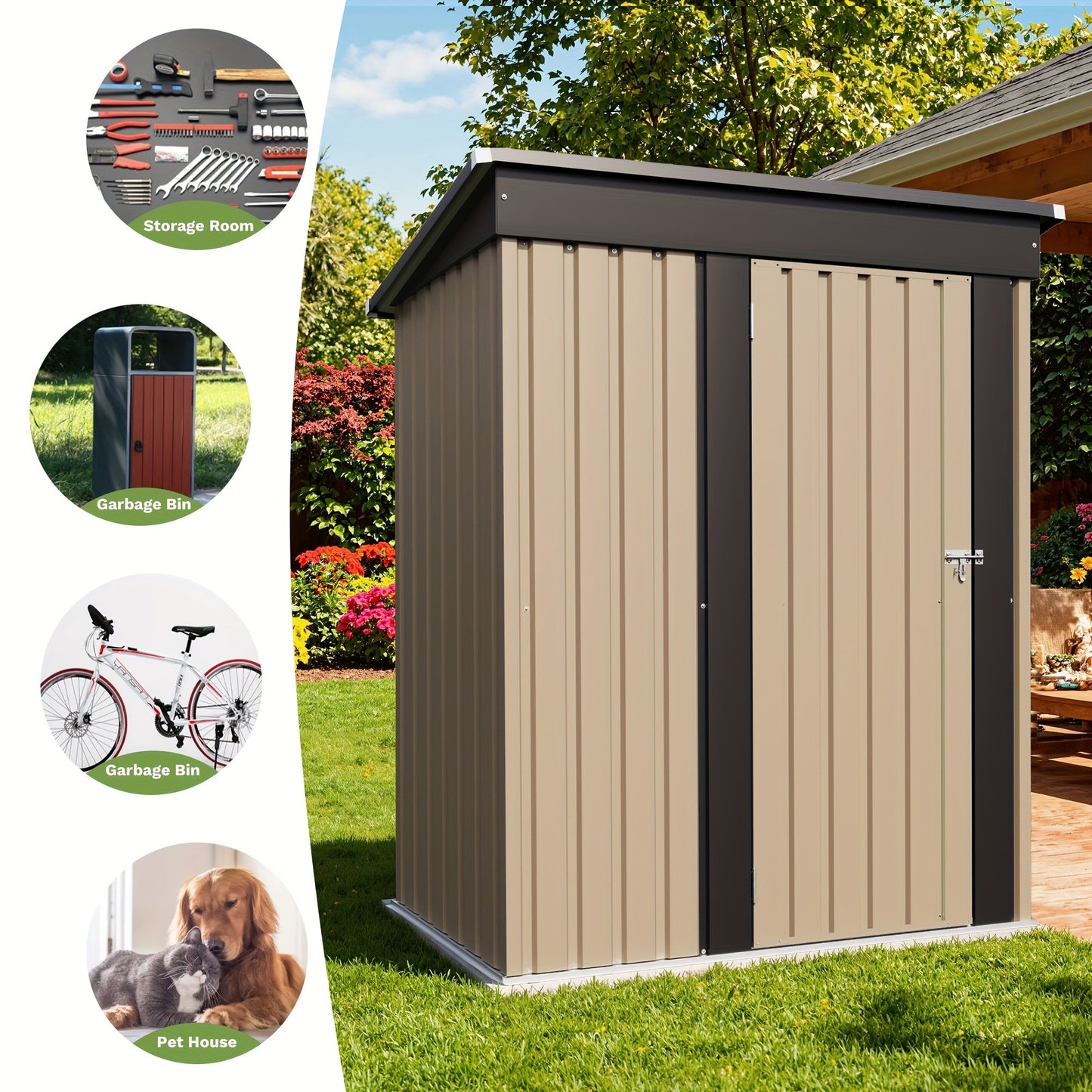 Metal Storage Shed 3x5 & 4x6.2 ft Waterproof Lockable Garden Shed