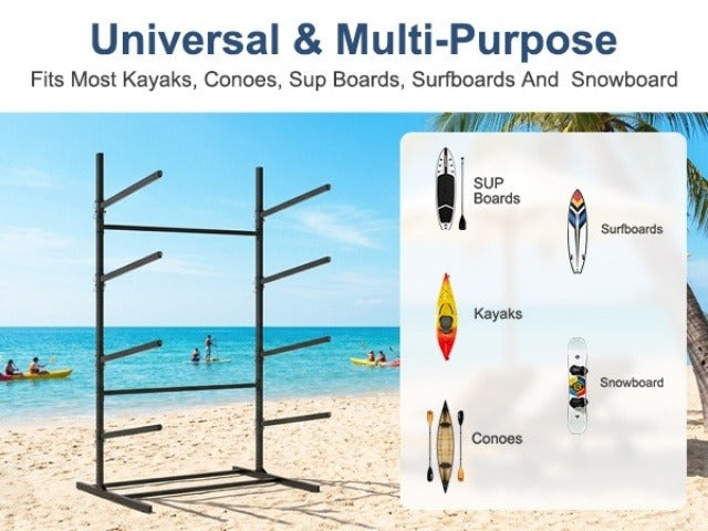 Kayak Storage Rack – Heavy-Duty Adjustable Stand for SUP, Canoe & Paddle Board | Wall, Dock & Freestanding | 400 lbs Capacity