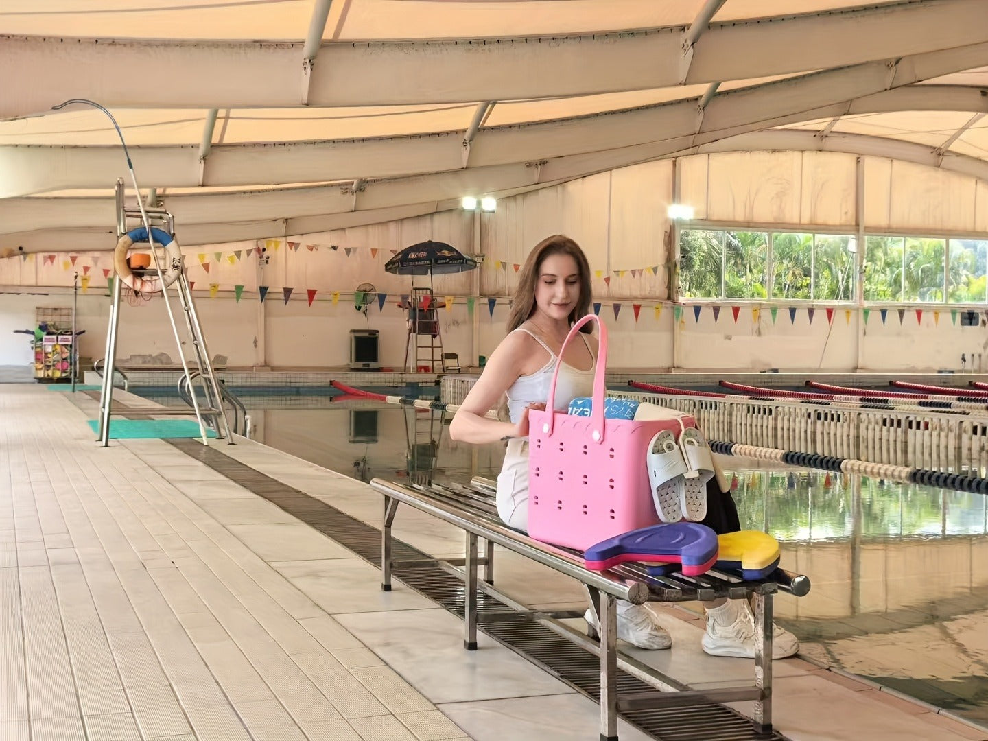 Waterproof Beach Tote Bag for Women – Large Shoulder Handbag for Travel Vacation Fruits Flowers Drinks – M & L
