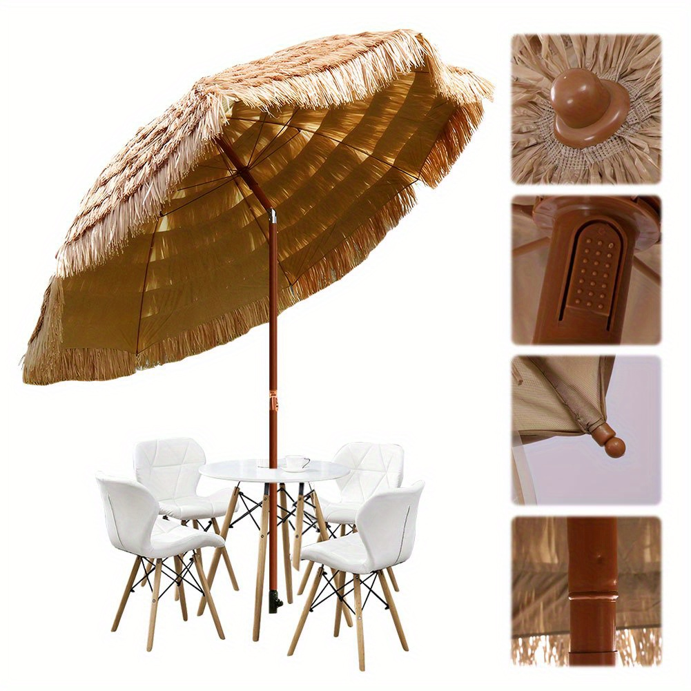 Thatch Tiki Umbrella 7.5 Ft Outdoor Patio Umbrella UV Protection Steel Pole Push Button Tilt Reclining Canopy for Patio Pool Garden Beach Backyard