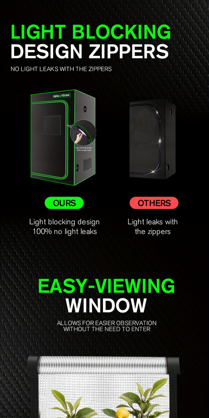 Hydroponic Grow Tent 1680D Mylar 100% Reflective with Tray & Observation Window, Indoor Plant Tent for Seedling to Flowering, Fits Closet & Balcony, Multiple Sizes