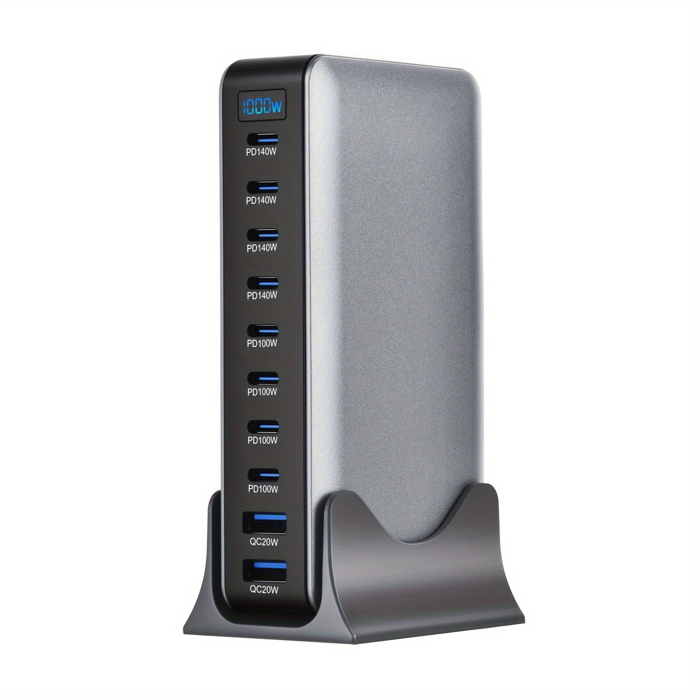 GaN Charging Station 1000W GaN3 10-Port USB-C Fast Charger for Laptops Tablets Smartphones 110-240V Universal Travel Power Hub Multi-Device Desktop