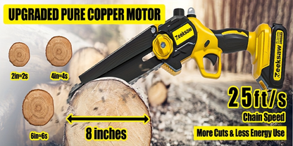 Cordless Mini Chainsaw 8 Inch with 2x2.0Ah Batteries & Charger – Auto Oiler, Chain Tensioning, 26ft/s Speed for Tree Branches & Yard Work
