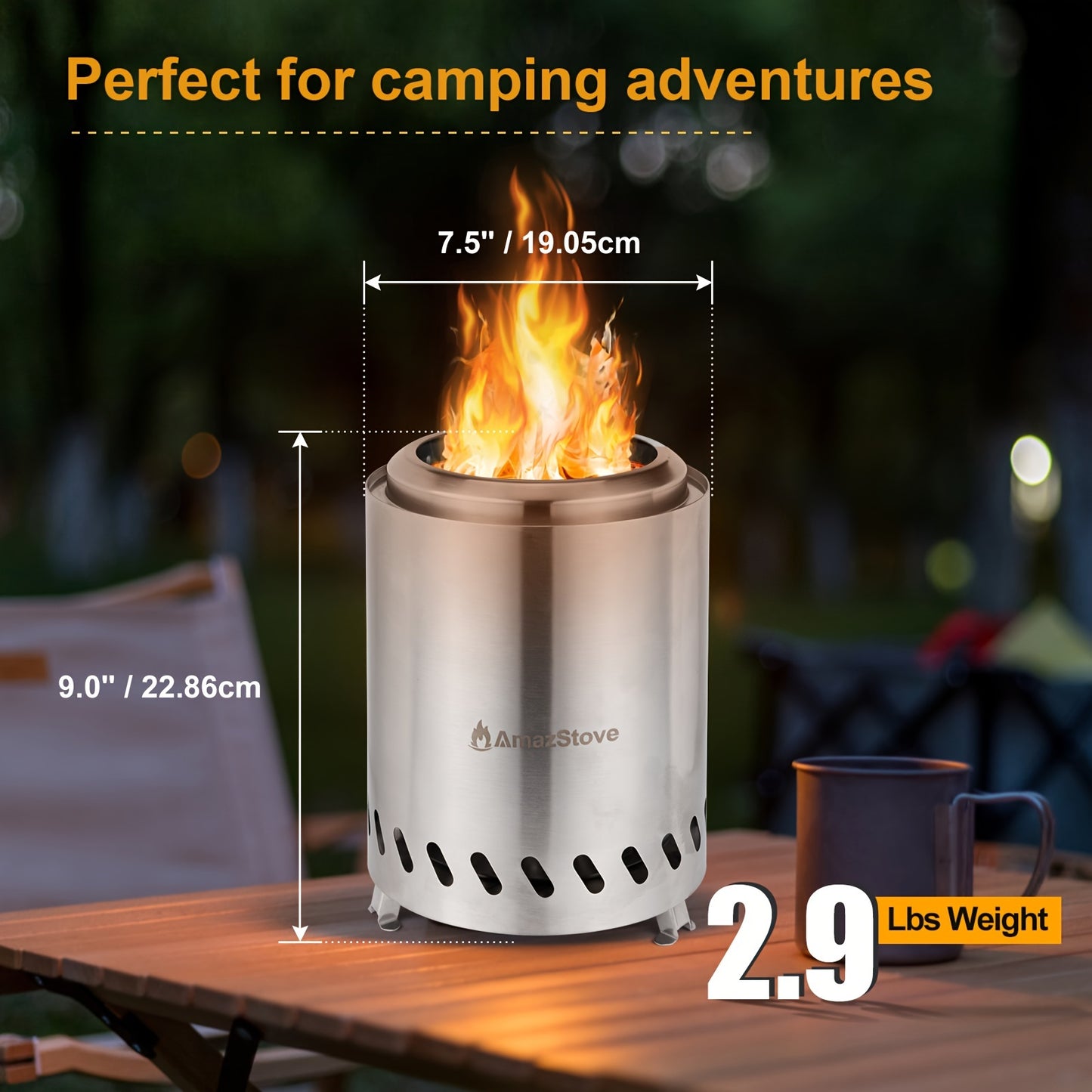 Tabletop Fire Pit 9.7x7 Inch Low Smoke Outdoor Patio Camping Stove Wood Pellet Burning with Fireproof Mat Travel Bag