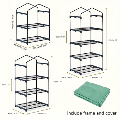 Mini Greenhouse with Steel Frame & Roll-Up Zipper Door | Portable Indoor Outdoor Plant Greenhouse | Weatherproof Rack Stand 2-Tier & 3-Tier Options
