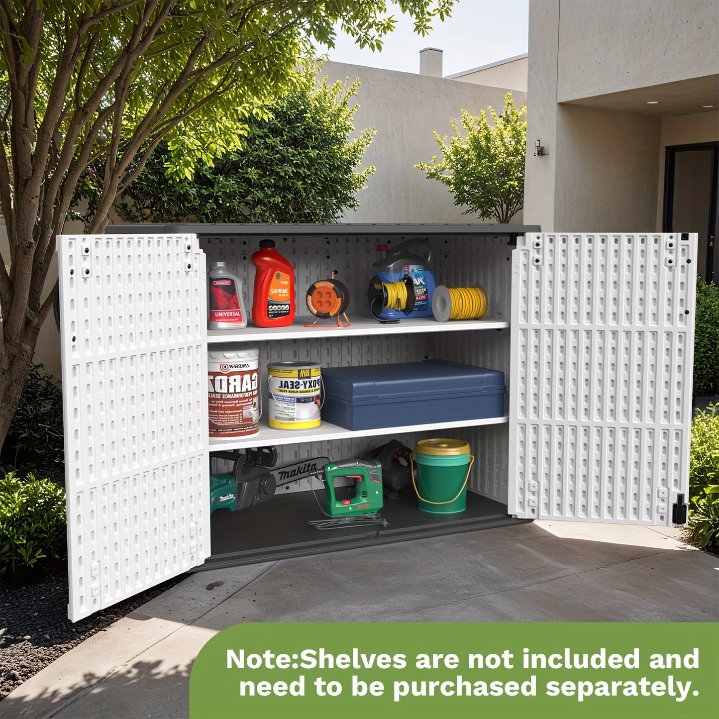 Outdoor Storage Shed 4x2 Resin Vertical Cabinet w/ Floor - White & Beige