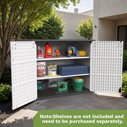 Outdoor Storage Shed 4x2 Resin Vertical Cabinet w/ Floor - White & Beige