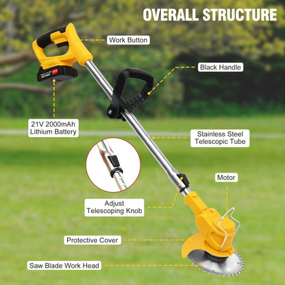 21V Cordless Lightweight Weed Trimmer & Edger. Comes with 1/2 Batteries and Charger. 3-in-1 Cordless Grass Trimmer, Edger, and Brush Cutter. Powerful and Long-Lasting. for Lawn, Yard, and Garden.
