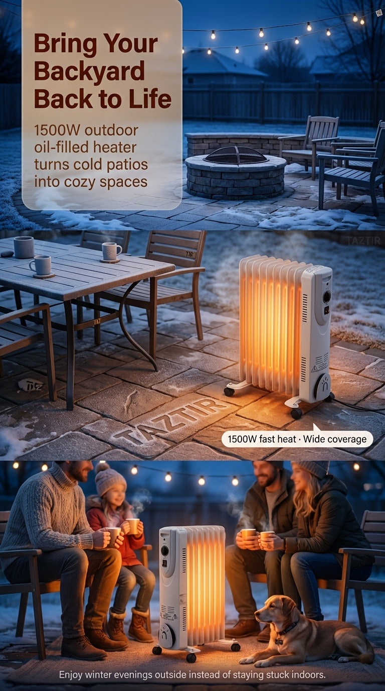 Oil Filled Radiator Heater 1500W Portable Electric Space Heater with 3 Heating Modes 600W/900W/1500W, Adjustable Thermostat, Overheat & Tip-Over Protection, Heavy-Duty Metal Housing with Casters