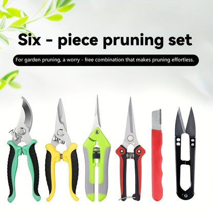 Pruning Shears 6-Piece Set | Heavy Duty Stainless Steel Garden Scissors Ergonomic Anti-Slip Handle | Fruit Picking Lawn Bonsai Branch Cutting Tool Gift