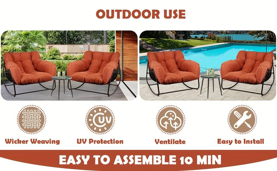 Papasan Rocking Chair Outdoor Wicker Egg Chair with Cushion & Pillow, Large Patio Rocker for Garden, Backyard & Porch, 8 Colors