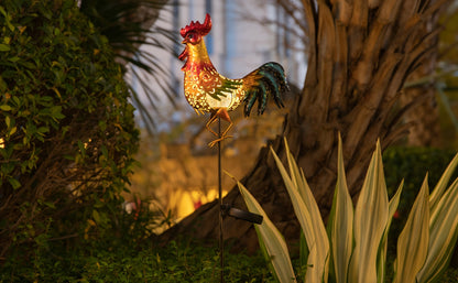 Solar Chicken Garden Lights Outdoor Decorative LED Rooster Yard Art Stake Metal Statue Gifts for Chicken Lovers Women Patio Lawn Decor