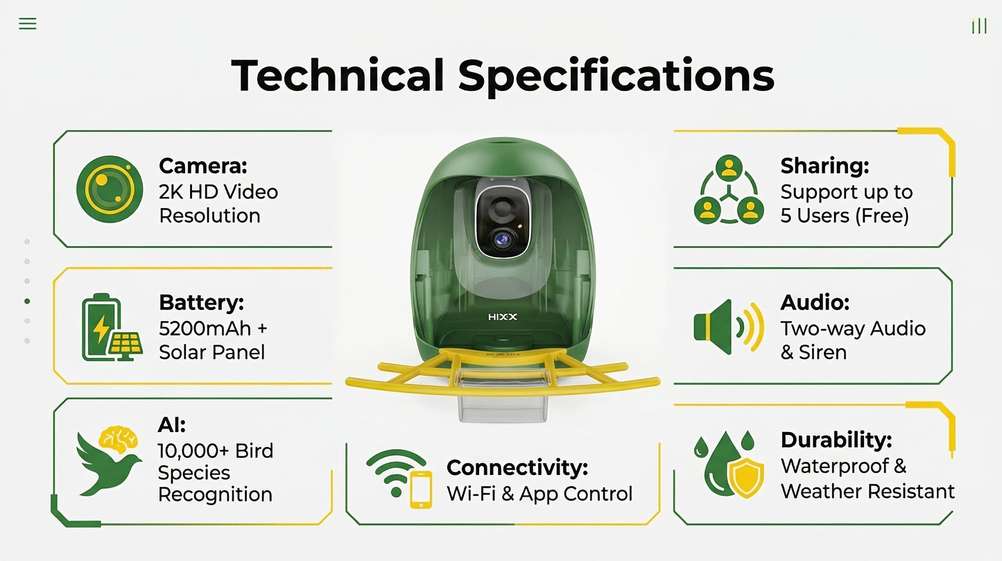 Smart Bird Feeder with Camera AI Bird Identification, 2K HD Live View, Auto Capture & Color Night Vision, Outdoor Wireless Bird Watching Gift for Bird Lovers, Green