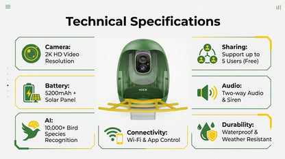 Smart Bird Feeder with Camera AI Bird Identification, 2K HD Live View, Auto Capture & Color Night Vision, Outdoor Wireless Bird Watching Gift for Bird Lovers, Green