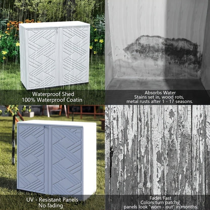 Outdoor Storage Cabinet with Doors & Metal Shelves | Resin