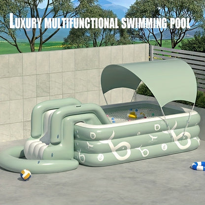 Inflatable Swimming Pool Set with Sunshade, Slide & Canopy – Family Backyard Pool, Multiple Sizes, Kids & Adults Outdoor Water Play