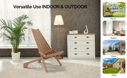 Wood Folding Outdoor Chairs Set of 1/2/4 – Patio Lounge Chair 350LBS