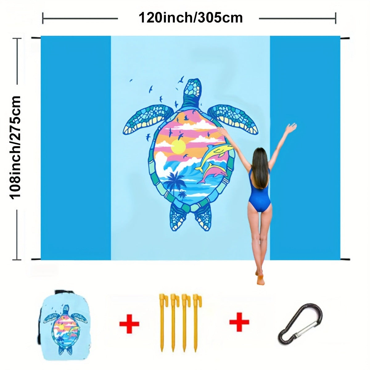 Sandproof Beach Blanket Oversized Extra Large Quick Dry Picnic Mat for Beach Camping Travel – Bohemia Dolphin Sailor Turtle Fish Patterns, 2-10 Adults
