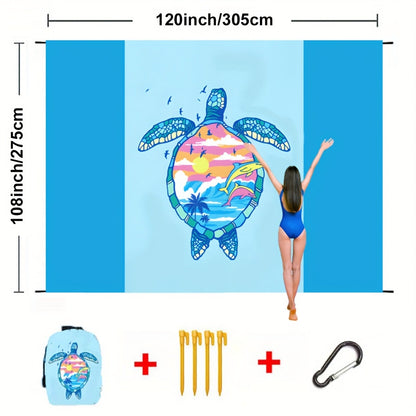 Sandproof Beach Blanket Oversized Extra Large Quick Dry Picnic Mat for Beach Camping Travel – Bohemia Dolphin Sailor Turtle Fish Patterns, 2-10 Adults