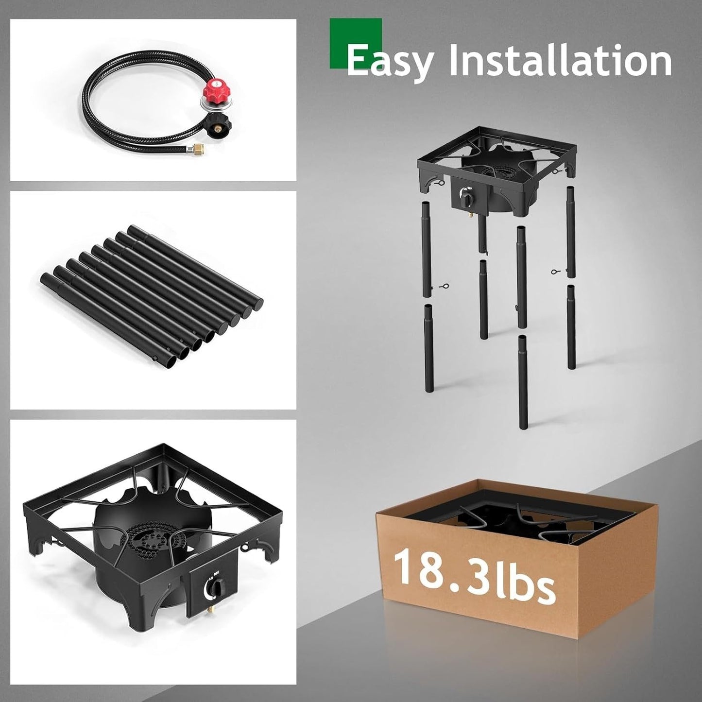 Propane Camp Stove 225000 BTU High-Pressure Burner Portable Outdoor Cooking Stove Detachable Legs Stainless Steel 1/2/3 Burner
