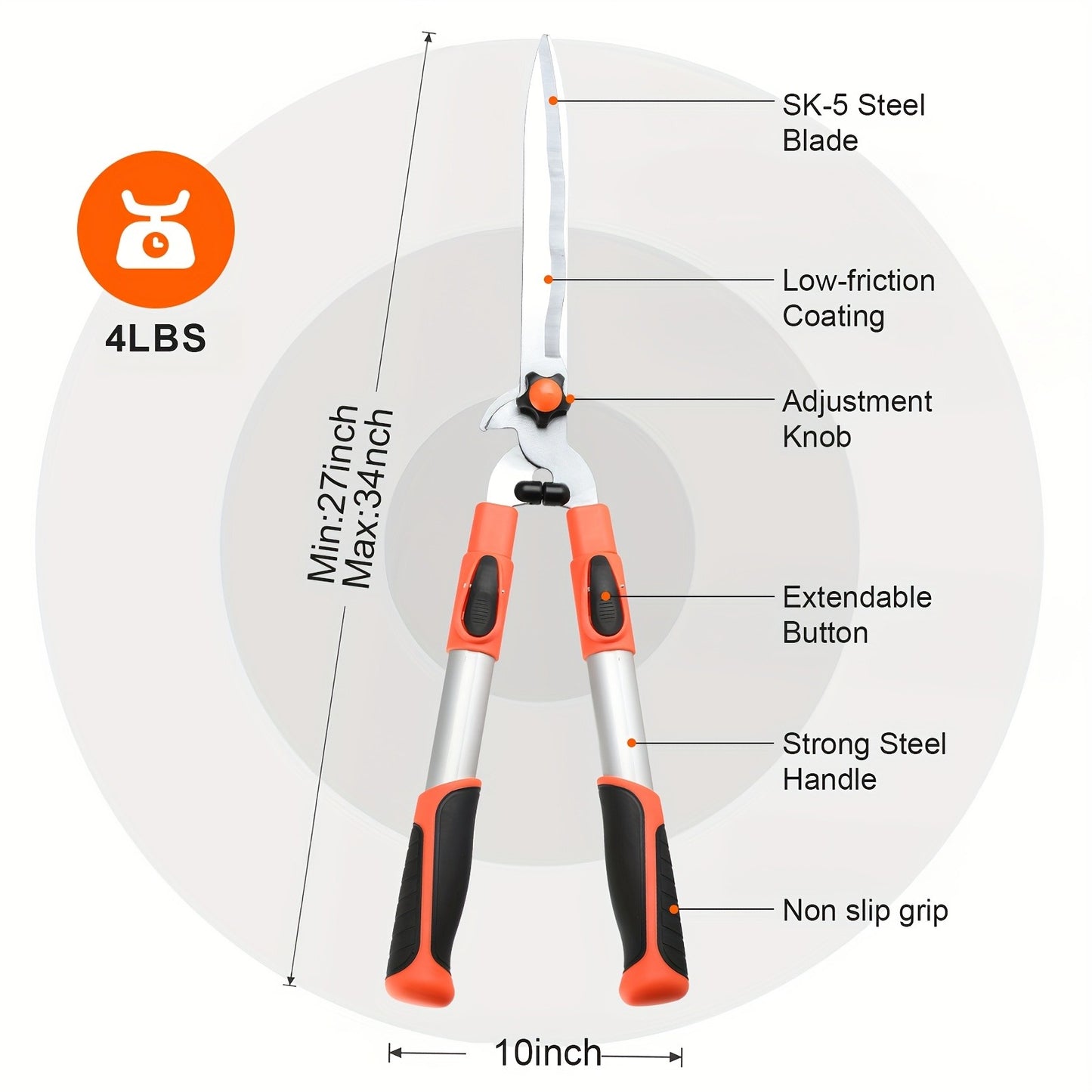 Long Reach Pruning Shears 18-38 Inch Extendable - Non-Stick Steel Blades Cut 2" Branches, Shock-Absorbing Handle, Heavy-Duty Hedge Shears for Tree & Shrub Trimming