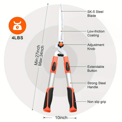 Long Reach Pruning Shears 18-38 Inch Extendable - Non-Stick Steel Blades Cut 2" Branches, Shock-Absorbing Handle, Heavy-Duty Hedge Shears for Tree & Shrub Trimming