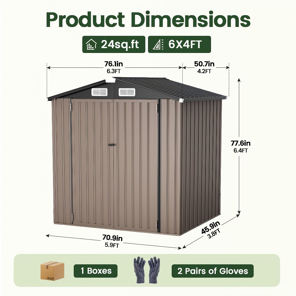Outdoor Metal Storage Shed with Lockable Doors & Air Vent