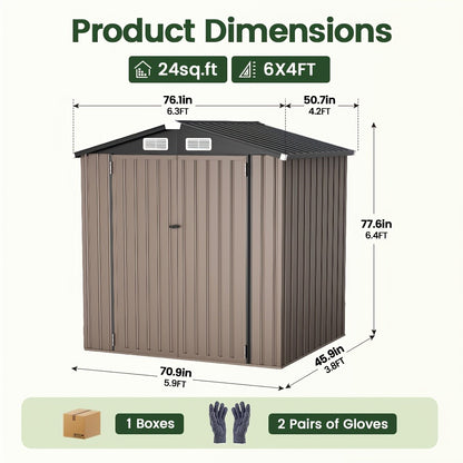 Outdoor Metal Storage Shed with Lockable Doors & Air Vent