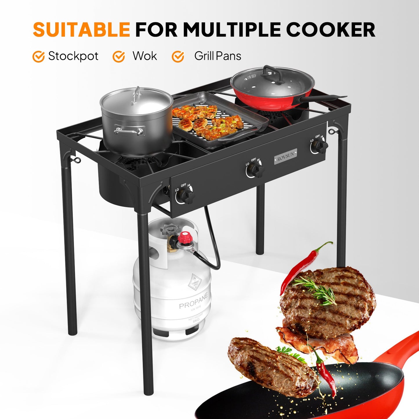 Outdoor Propane Burner Stove Cast Iron High Pressure Gas Cooker with Detachable Stand Legs