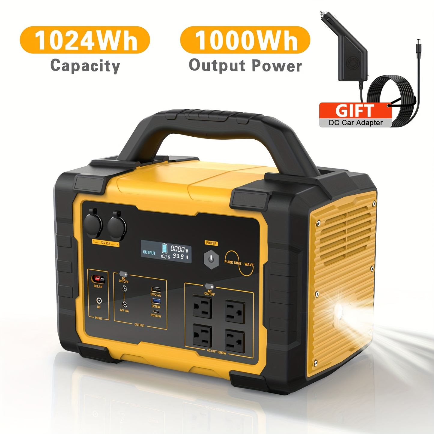 Off-Grid Power Station 1000W 2000W Peak 1075Wh LiFePO4 Battery Solar Generator Fast Charging for Home Emergency Camping Hunting Outdoor RV Backup