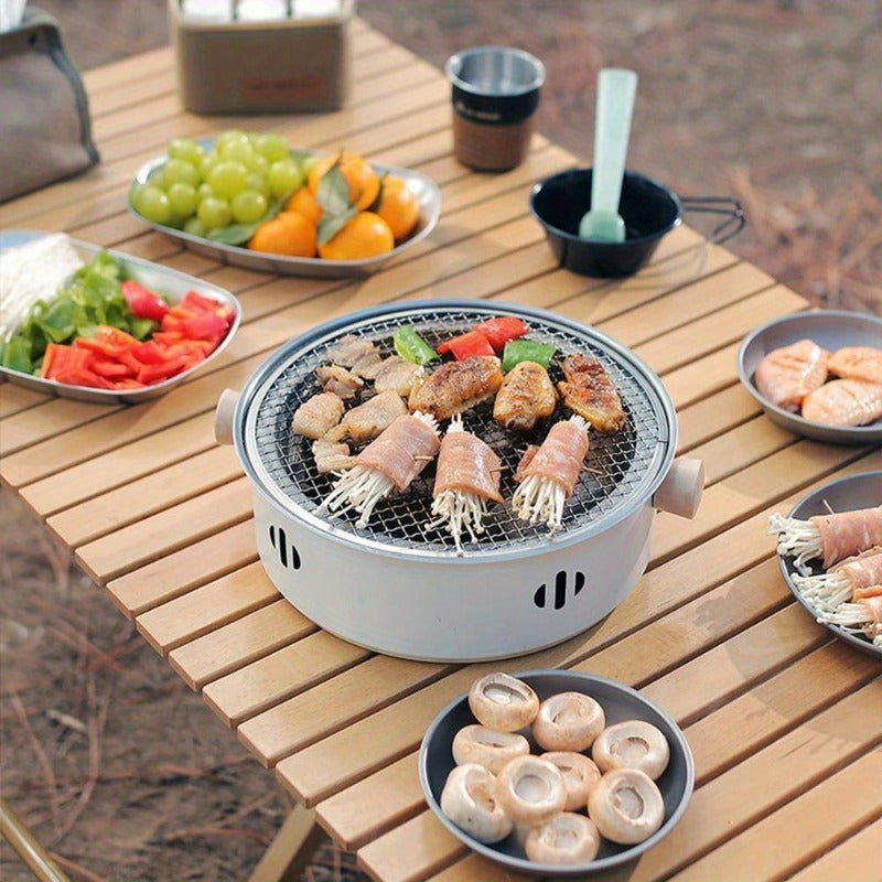 Charcoal BBQ Grill Portable Tabletop Stainless Steel Outdoor Camping Barbecue Grill Set with Cooking Grate – Compact Foldable Picnic Backyard Patio Cookout Small Smoker Grill for Travel Tailgating