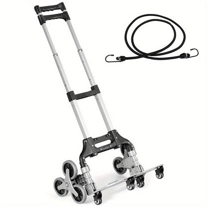 Stair Climbing Cart Folding Hand Truck 180 lbs Capacity, Aluminum Alloy Utility Dolly with Telescoping Handle, 3-Wheel Stair Climber & 4 Swivel Casters, Bungee Cord Included