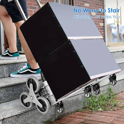 Stair Climbing Cart Folding Hand Truck 180 lbs Capacity, Aluminum Alloy Utility Dolly with Telescoping Handle, 3-Wheel Stair Climber & 4 Swivel Casters, Bungee Cord Included