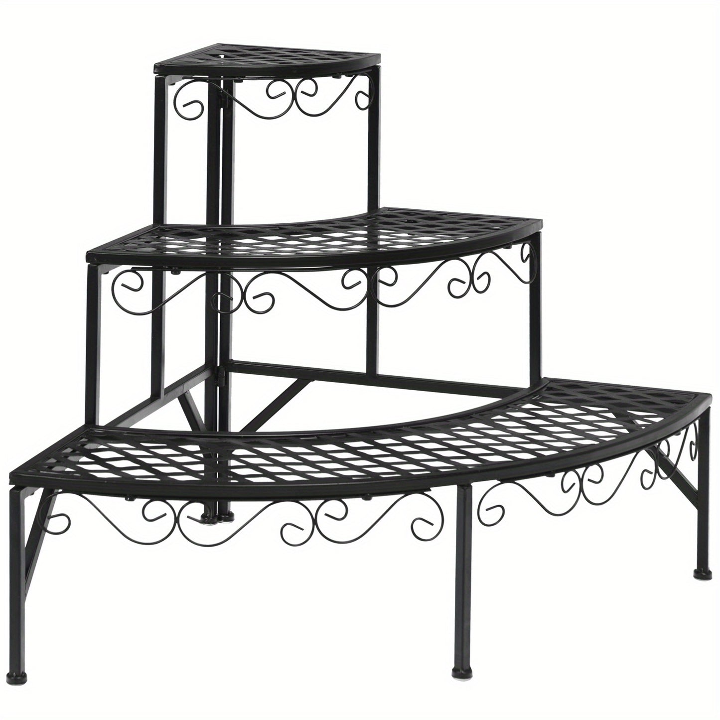Plant Stand 3 Tier Metal Corner Ladder Shelf – Fan-Shaped Flower Rack with Non-Slip Feet for Indoor & Outdoor Patio, Balcony, Living Room Garden Display