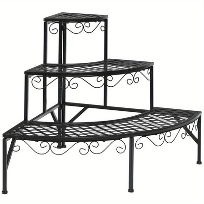 Plant Stand 3 Tier Metal Corner Ladder Shelf – Fan-Shaped Flower Rack with Non-Slip Feet for Indoor & Outdoor Patio, Balcony, Living Room Garden Display