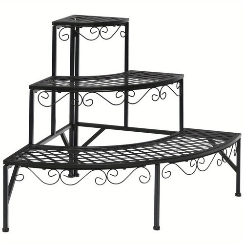 Plant Stand 3 Tier Metal Corner Ladder Shelf – Fan-Shaped Flower Rack with Non-Slip Feet for Indoor & Outdoor Patio, Balcony, Living Room Garden Display