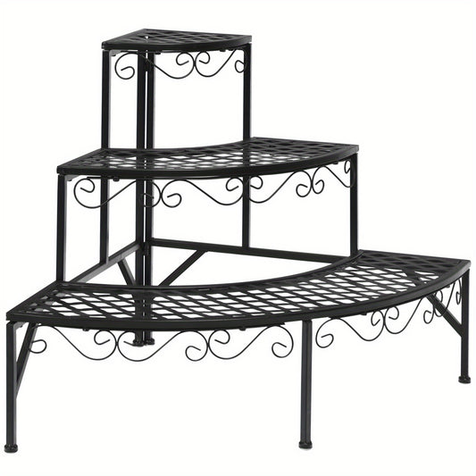 Plant Stand 3 Tier Metal Corner Ladder Shelf – Fan-Shaped Flower Rack with Non-Slip Feet for Indoor & Outdoor Patio, Balcony, Living Room Garden Display