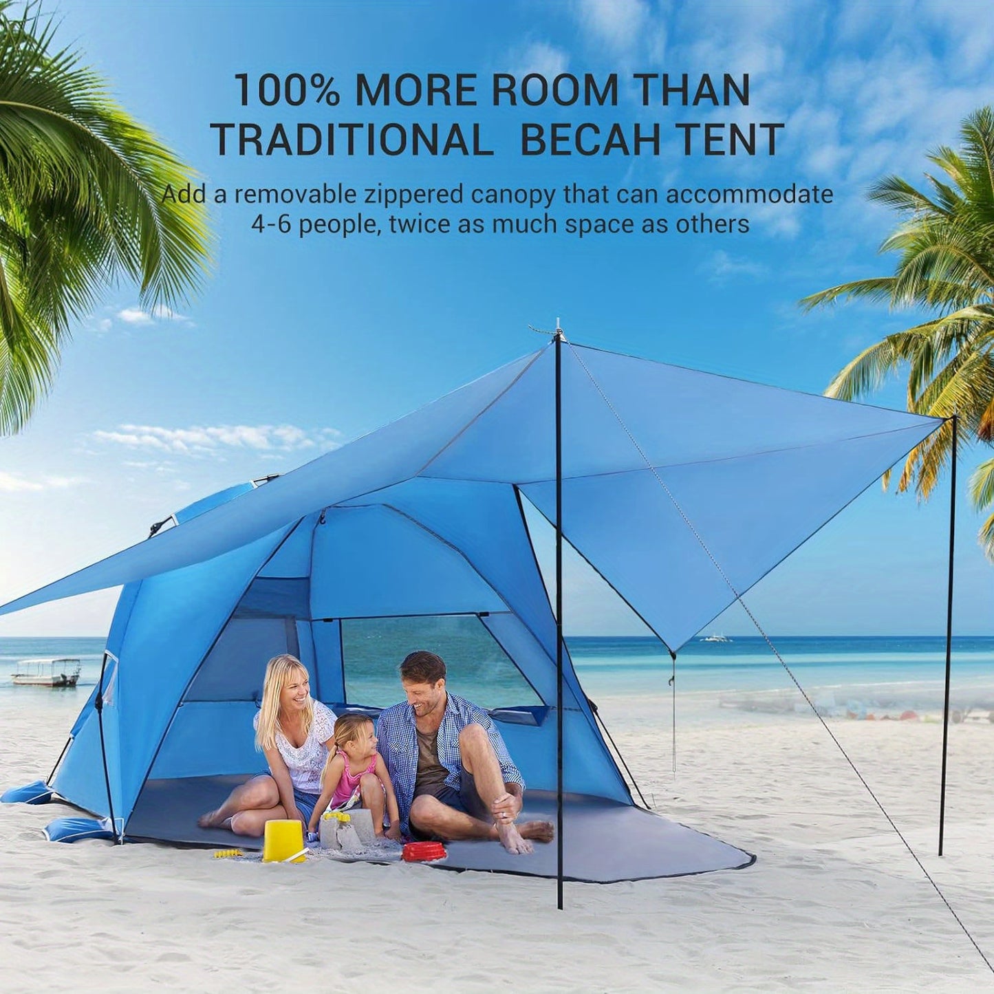 Beach Tent 4-6 Person UPF 50+ 360° Canopy Pop Up Sun Shade Shelter