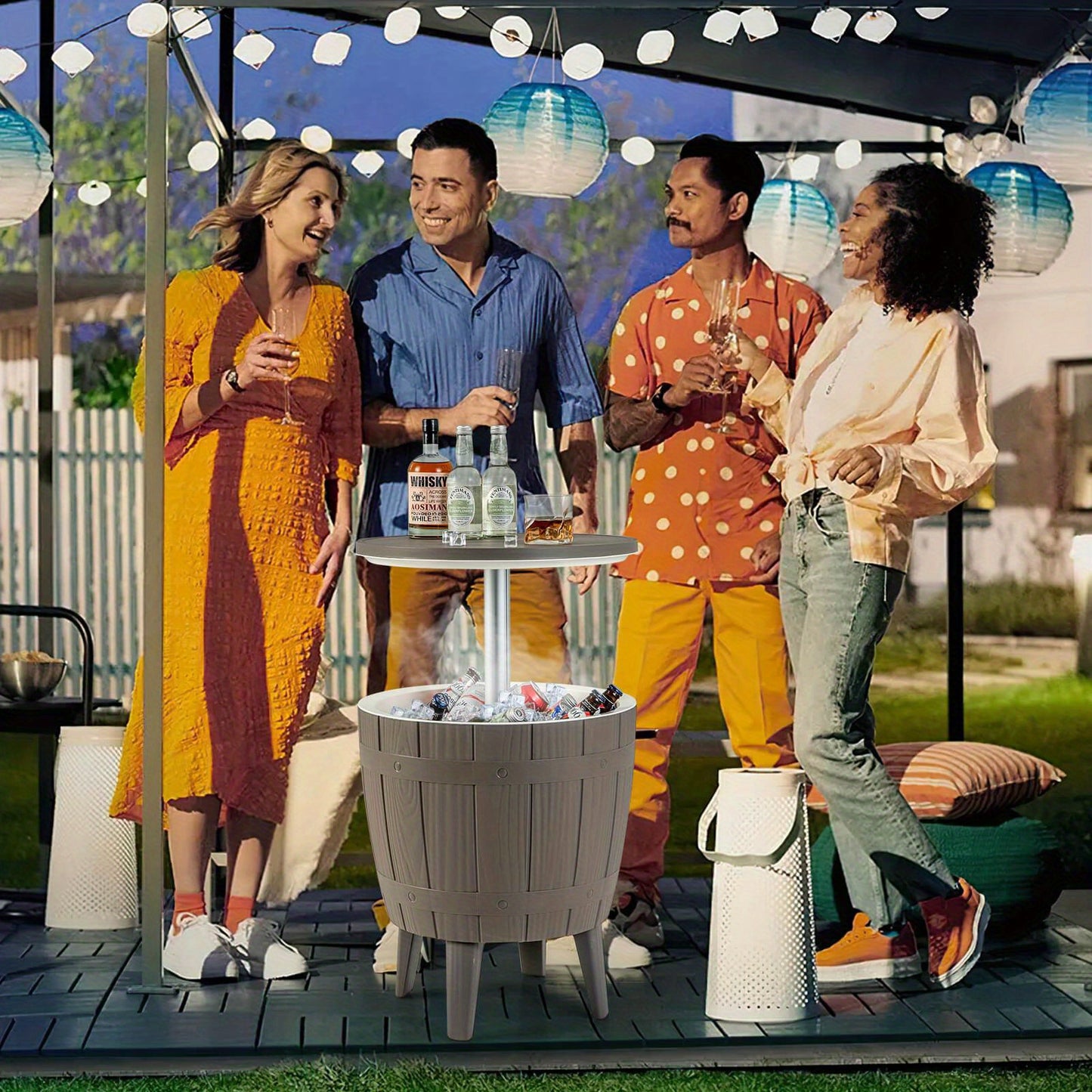 Outdoor Cooler Bar Table 3-in-1 | 10 Gal Ice Bucket, Coffee Table & Serving Station | All-Weather PP, Removable Legs, 110 LB Capacity