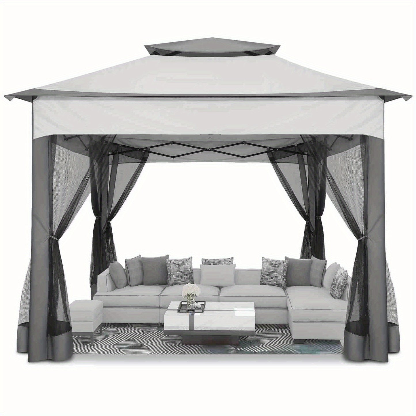 Patio Gazebo Pop-Up Double Roof Mosquito Net 11x11 12x12ft Shade