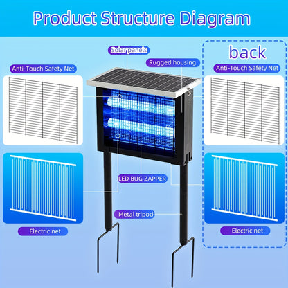 Solar Bug Zapper Outdoor Rechargeable | Patio Garden Backyard Camping