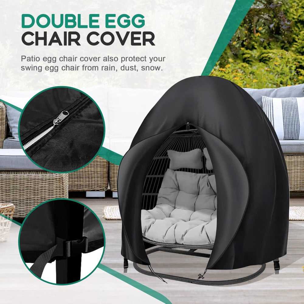 Egg Chair Cover Waterproof Heavy Duty Extra Large Swing Chair Cover with Zip & Secure Drawstring Buckle – UV Resistant Outdoor Hanging Chair Protector for Garden Patio Yard