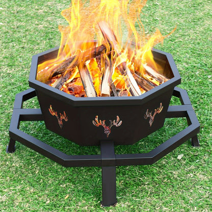 Outdoor Fire Pit 35 Inch Octagonal Wood Burning Fire Pit with Spark Screen, Poker & Grate for Backyard Patio Camping Bonfire
