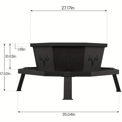 Outdoor Fire Pit 35 Inch Octagonal Wood Burning Fire Pit with Spark Screen, Poker & Grate for Backyard Patio Camping Bonfire
